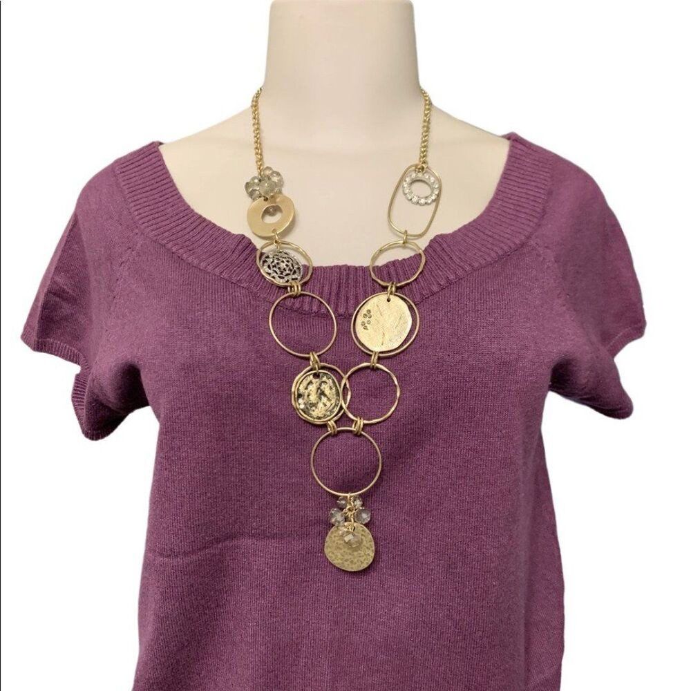 2/$20! Charming Charlie Gold Embellished Circle Coin Rhinestone Long Necklace